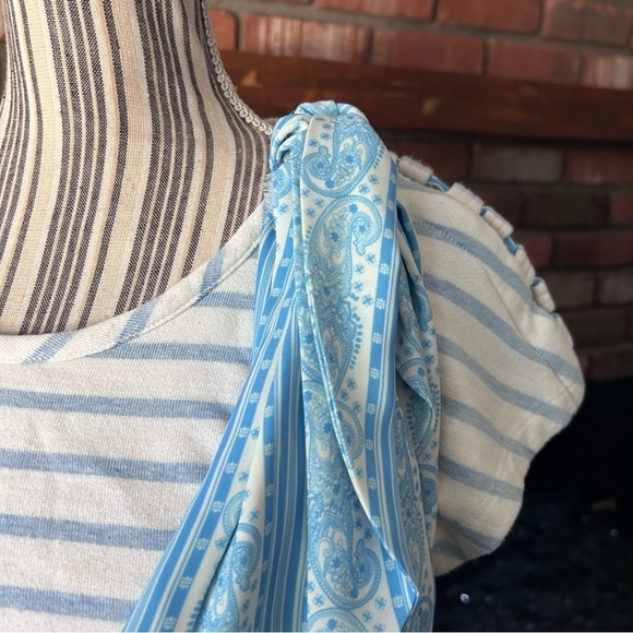 Claudie Pierlot Timber Striped Jersey Mini Dress in White Blue Sz 2 - Picture 5 of 10